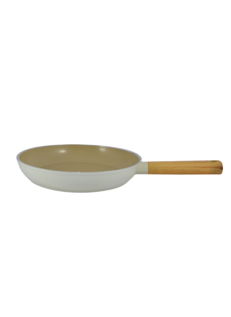 Homemaker - 7-Pieces Swiss Crystal High Quality Ceramic Coating Non-Stick Cookware Set - Glass Lids With Protective Silicon Edge - Natural Wood Handles and Knobs - 2 Deep & 1 Low Casseroles - 1 Frypan - Beige - Image 1