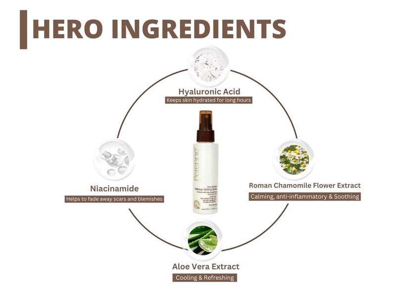 PERENNE Perenne Glow Booster Makeup Setting Spray with Hyaluronic acid Aloe vera and Niacinamide Natural Dewy Finish Hydrating Long Lasting Makeup FixerAlcohol Free Paraben Free 100 ml  - Image 5