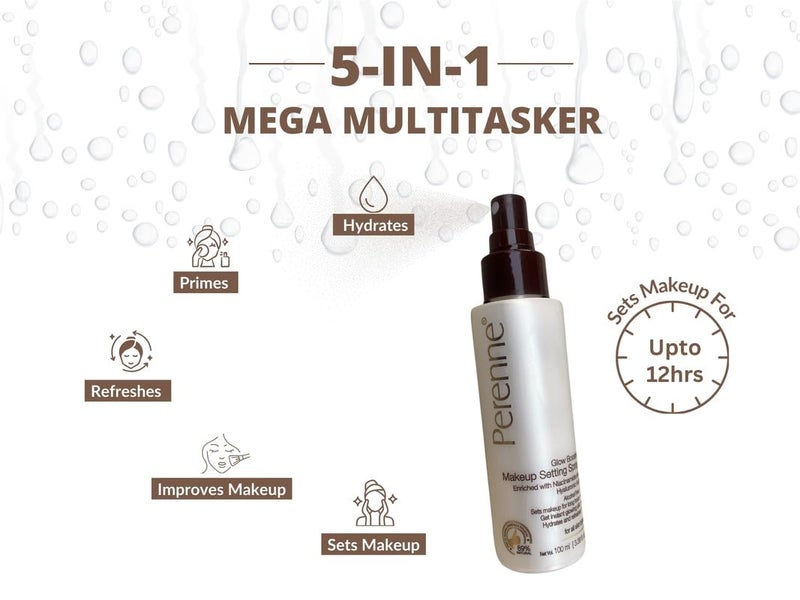 PERENNE Perenne Glow Booster Makeup Setting Spray with Hyaluronic acid Aloe vera and Niacinamide Natural Dewy Finish Hydrating Long Lasting Makeup FixerAlcohol Free Paraben Free 100 ml  - Image 3