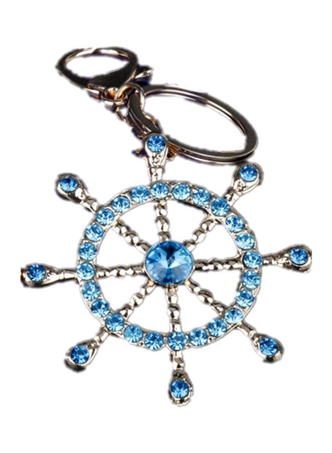 NIBEMINENT Crystal Studded Ship Wheel Shaped Key Chain Blue/Silver - Image 1