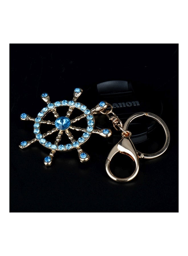 NIBEMINENT Crystal Studded Ship Wheel Shaped Key Chain Blue/Silver - Image 2