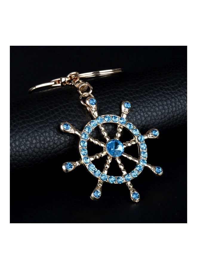 NIBEMINENT Crystal Studded Ship Wheel Shaped Key Chain Blue/Silver - Image 3