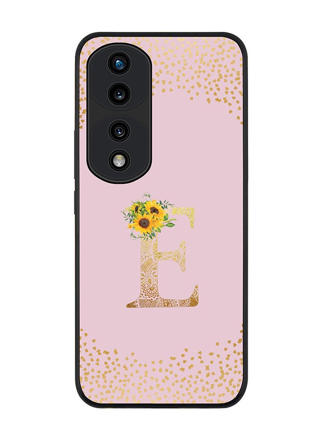 Rugged Black edge case for Honor 70 Pro Slim fit Soft Case Flexible Rubber Edges Anti Drop TPU Gel Thin Cover - Custom Monogram Initial Letter Floral Pattern Alphabet - E (Pink )
