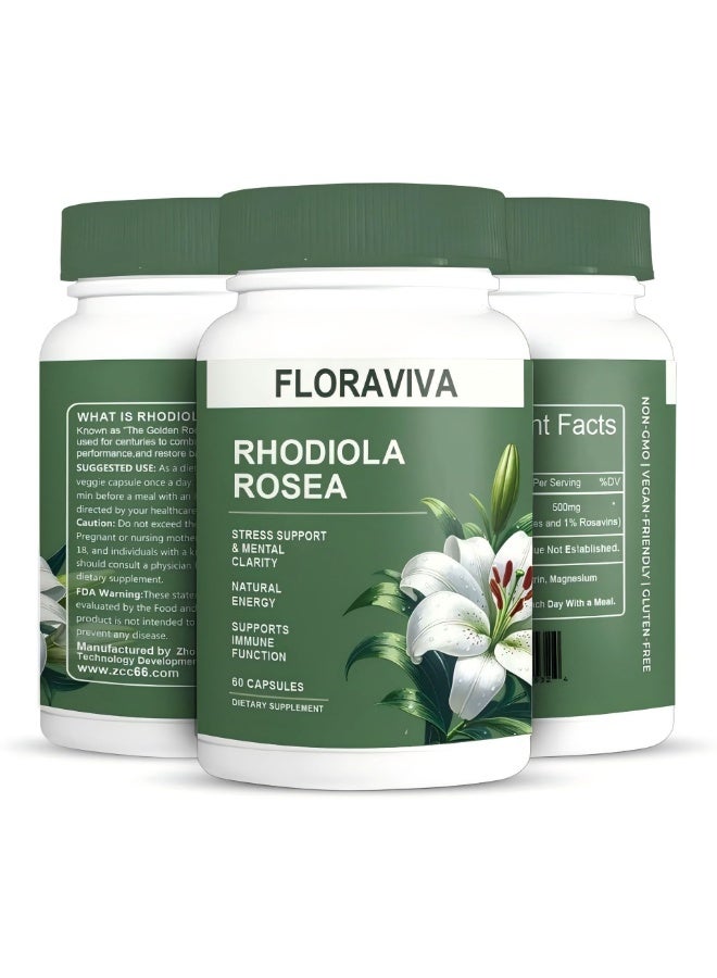 فلورافيفا رويديولا روزيا فاخرة 60 كبسولة – عشبة تكيفية للتوتر والطاقة والتركيز الذهني - Image 1
