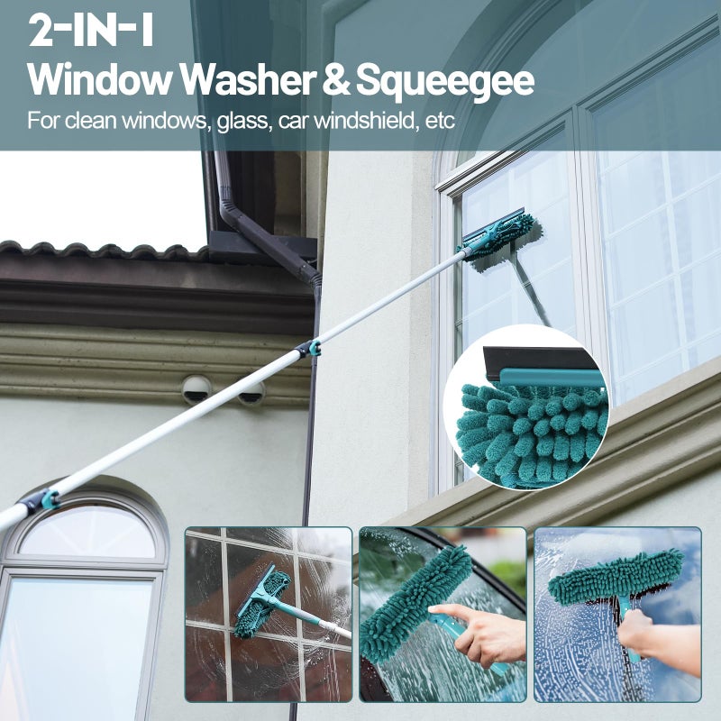 TelesPro 20 Foot High Reach Duster Kit with 5-12FT Extension Pole High Ceiling Dusting and Window Cleaning Kit with Telescopic Pole Window Washer&Squeegee,Cobweb Duster,Fan Duster and Feather Duster - Image 4