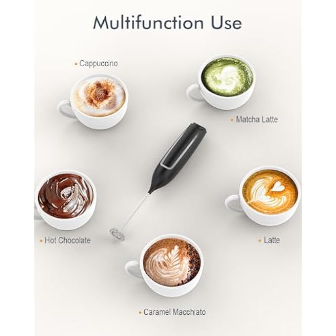 JIMYIU Powerful Milk Frother Handheld Battery Electric Foam Maker Frother Wand Drink Mixer With Stainless Steel Whisk For Coffee Matcha Lattes Cappuccino Black - Image 5