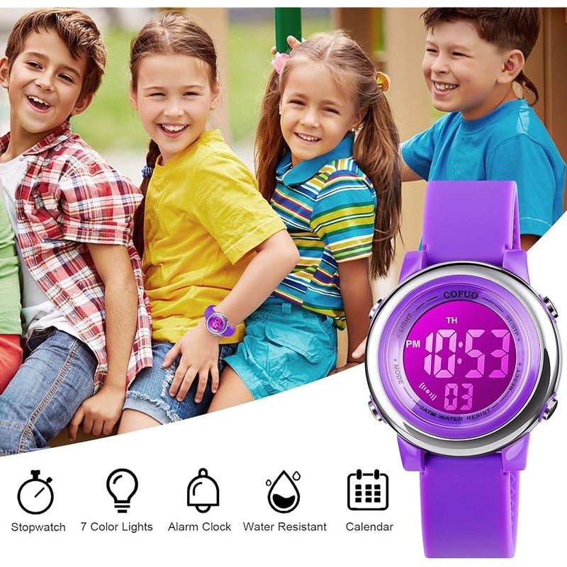 cofuo Kids Digital Sport Waterproof Watch for Girls Boys, Kid Sports Outdoor LED Electrical Watches with Luminous Alarm Stopwatch Child Wristwatch - Image 5