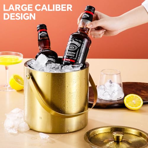 Supvox® Insulation Ice Bucket with Filter &Lid 1.4L Golden Stainless Steel Insulation Small Ice Bucket Whiskey Ice Bucket Fashion Portable Ice Bucket for Party, Club, Home Bar, Golden - Image 5