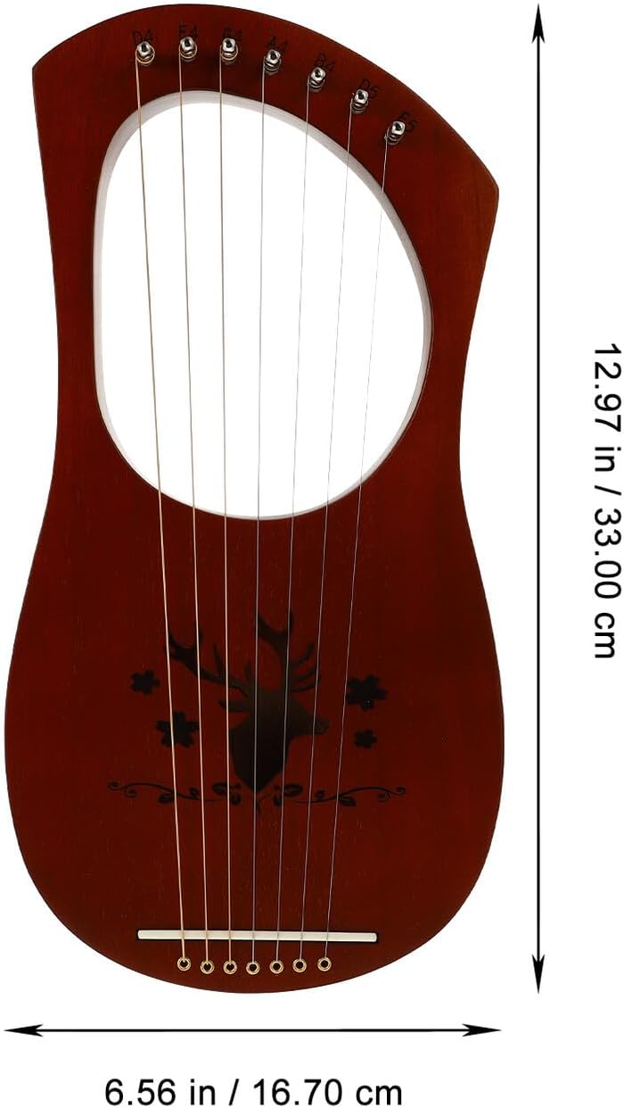 Abaodam 7-string Wooden Lyre Harp with Tuning Wrench Retro Reindeer Design Brown Wood Body Harp Portable String Instrument for Beginners and Music Practice - Image 2