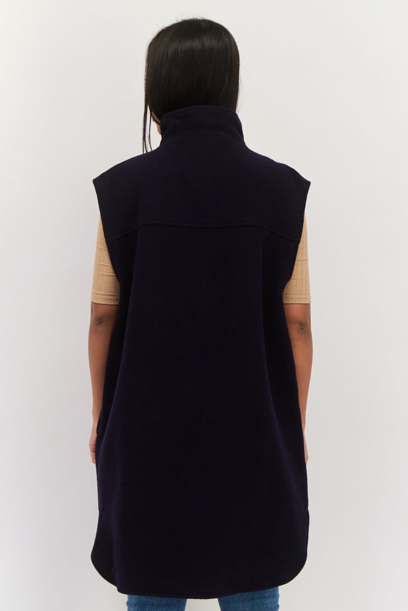 NAH/ Studio Women Plain Jacket Vest, Navy  - Image 3