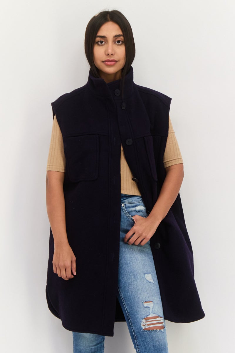 NAH/ Studio Women Plain Jacket Vest, Navy  - Image 1