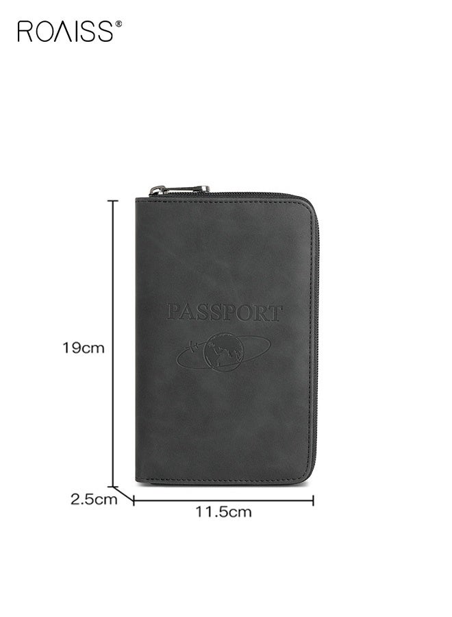 roaiss Unisex Waterproof Passport Holder, Multi-Functional Large Capacity Double-Fold Boarding Pass & ID Case, Portable Matte Textured Embossed Solid-Color Travel Wallet, Essential for International Travel, Black - Image 3