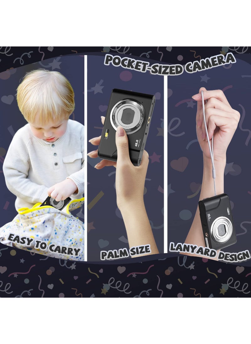Digital Camera Autofocus Vlogging Camera Fhd 1080P 48MP With 16X Digital Zoom Compact Camera Portable Mini Camera Black