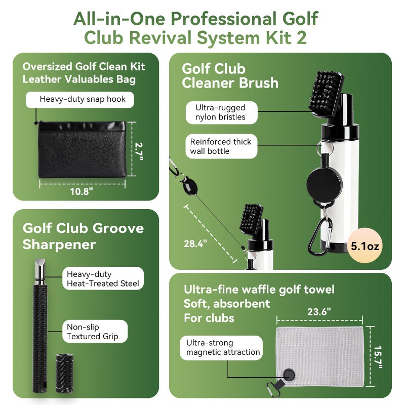 Tdrynl Pro Golf Club Care Kit â€“ Cleaner, Polish, Brush, Groove Sharpener, Grip Cleaner, Magnetic Towel & Leather Bag â€“ Restores Clubs, Removes Rust & Scratches, Renews Tackiness â€“ Golf Gifts for Golfers - Image 3