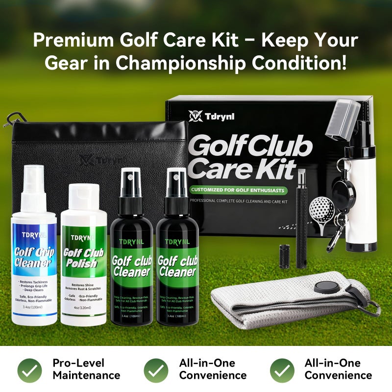 Tdrynl Pro Golf Club Care Kit â€“ Cleaner, Polish, Brush, Groove Sharpener, Grip Cleaner, Magnetic Towel & Leather Bag â€“ Restores Clubs, Removes Rust & Scratches, Renews Tackiness â€“ Golf Gifts for Golfers - Image 5