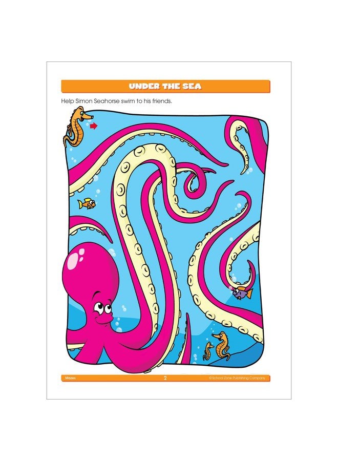 School Zone Mazes Workbook - 64 Pages, Ages 4 to 6, Preschool, Kindergarten, Maze Puzzles, Problem-Solving, and More (School Zone Activity Zone® Workbook Series) (Deluxe Edition 64-Page) - Image 2