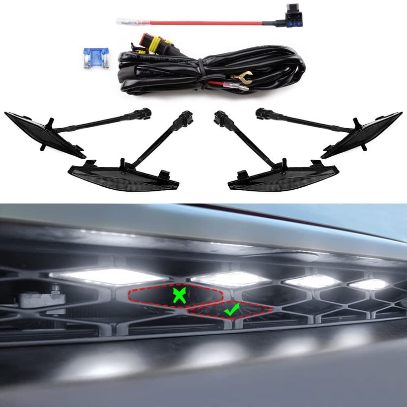 AUXLIGHT 4PCS LED Front Grille Raptor Lights Accessories with Fuse, Compatible with Toyotaa 4Runner 2014-2021 TRD Pro, 2014-2019 SR5, TRD Off-Road, Limited, White