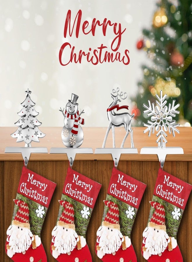 GUOER 4 Pack Snowflake Christmas Stocking Holder Set for Mantle Christmas Decorations Holiday Mantle Fireplace Topper - Snowflake Snowman Reindeer and Christmas Tree Hangers Decorative Metal Hanger - Image 5