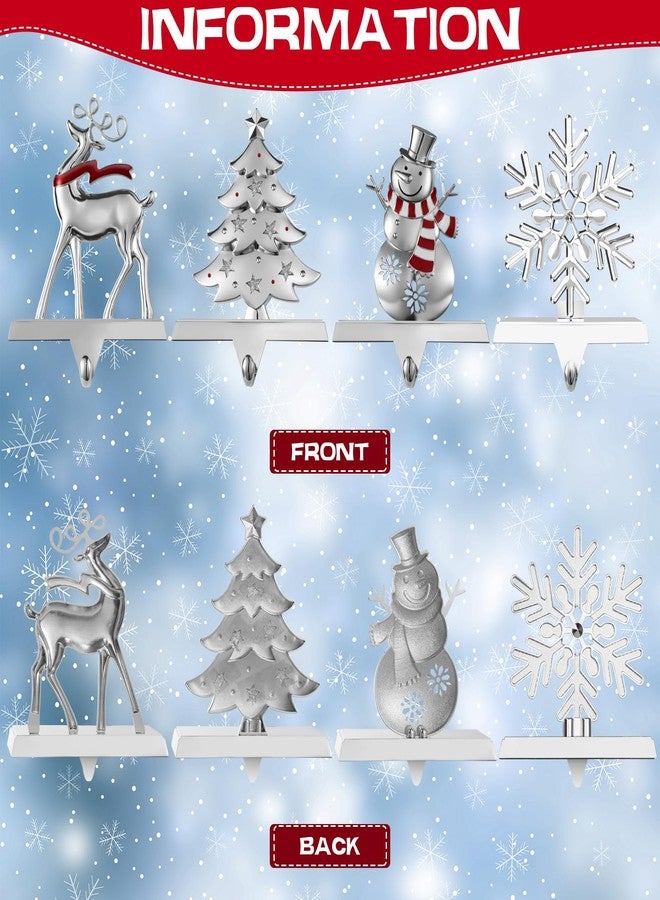 GUOER 4 Pack Snowflake Christmas Stocking Holder Set for Mantle Christmas Decorations Holiday Mantle Fireplace Topper - Snowflake Snowman Reindeer and Christmas Tree Hangers Decorative Metal Hanger - Image 4