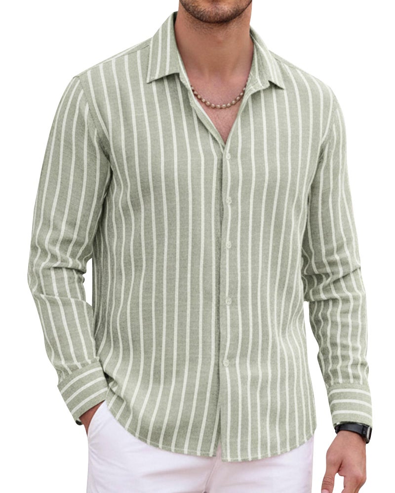 Alex Vando Mens Linen Long Sleeve Casual Button Down Shirt for Men Beach Wedding Shirts,LtGreen,L - Image 1