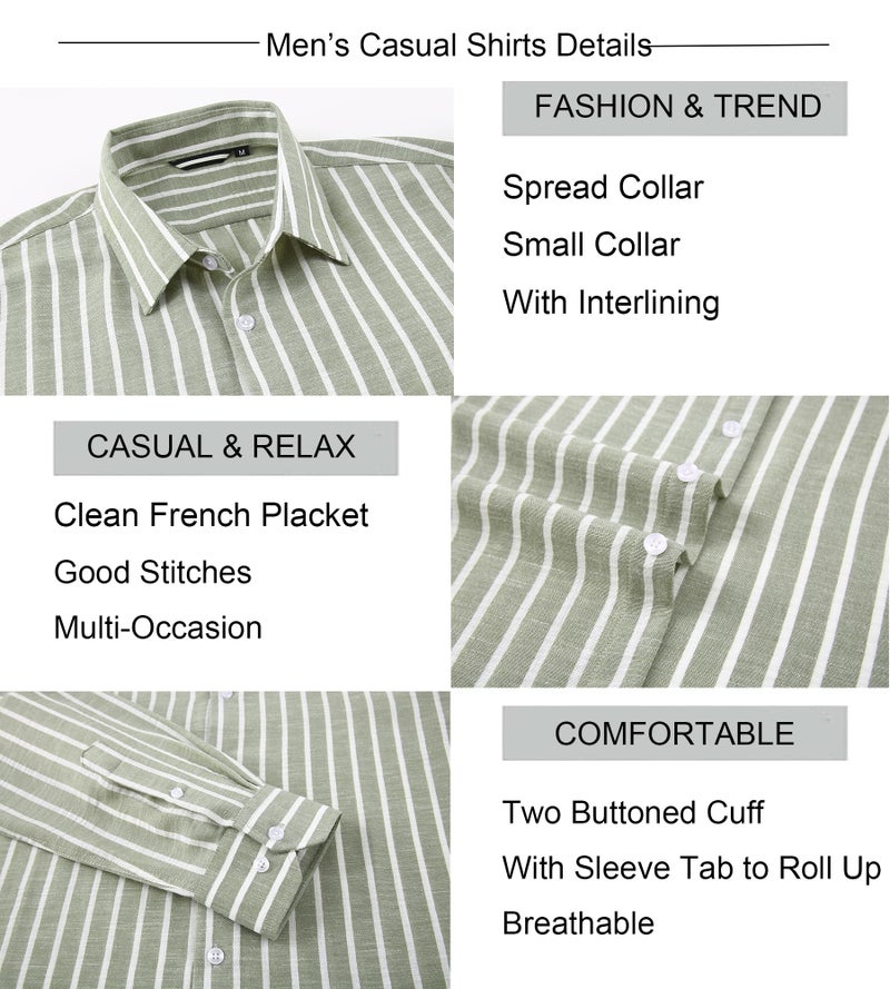 Alex Vando Mens Linen Long Sleeve Casual Button Down Shirt for Men Beach Wedding Shirts,LtGreen,L - Image 5