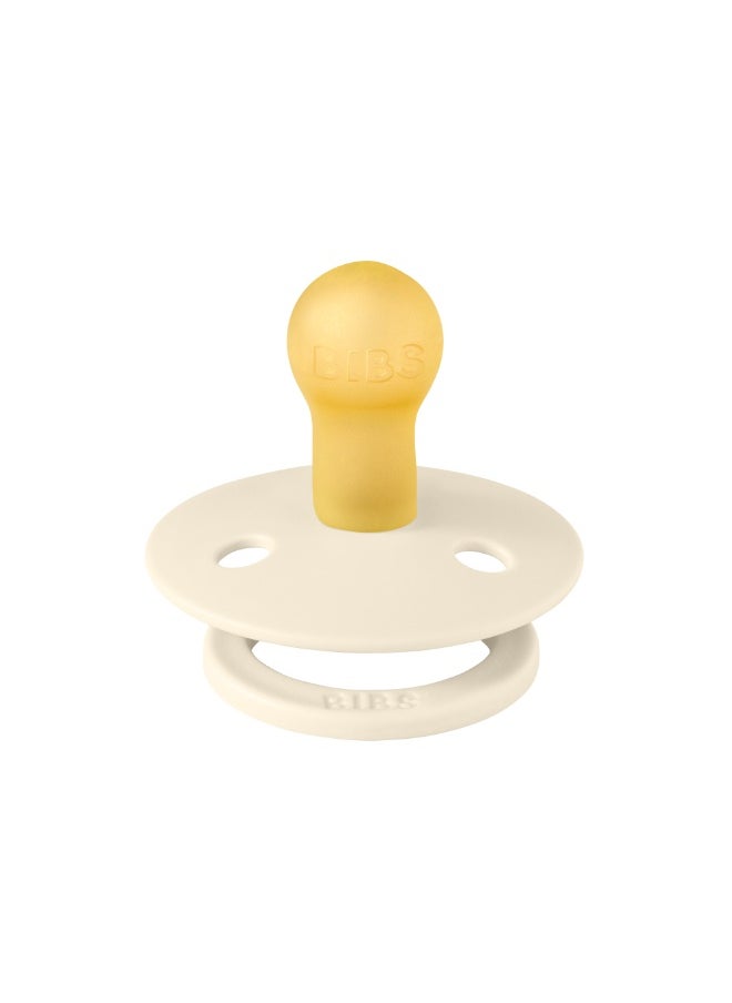 BIBS BIBS Pacifier Studio Colour Block | Round Nipple Baby Pacifier | BPA Free Natural Rubber Latex Soother | Made in Denmark | Size 1 (0-6 months) Ivory/Dusty Blue - Flow Pack  - Image 2