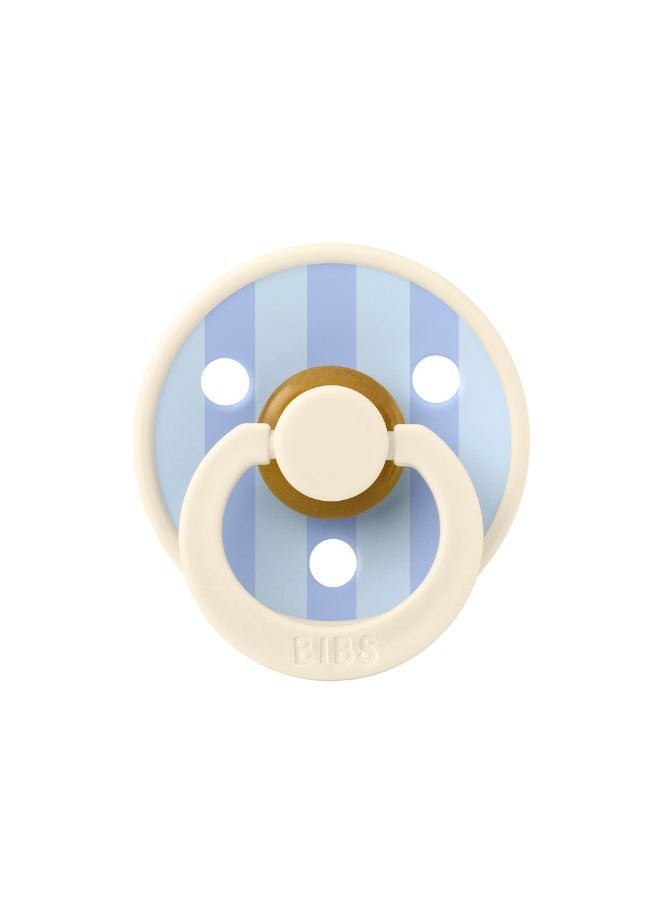BIBS BIBS Pacifier Studio Colour Block | Round Nipple Baby Pacifier | BPA Free Natural Rubber Latex Soother | Made in Denmark | Size 1 (0-6 months) Ivory/Dusty Blue - Flow Pack  - Image 1