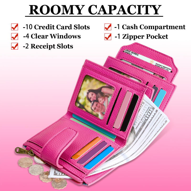 Airkit Small Wallet Women RFID Blocking Soft Leather Bifold Compact Card Holder Wallet for Women with Zipper Coin Pocket 4 ID Window - Image 3