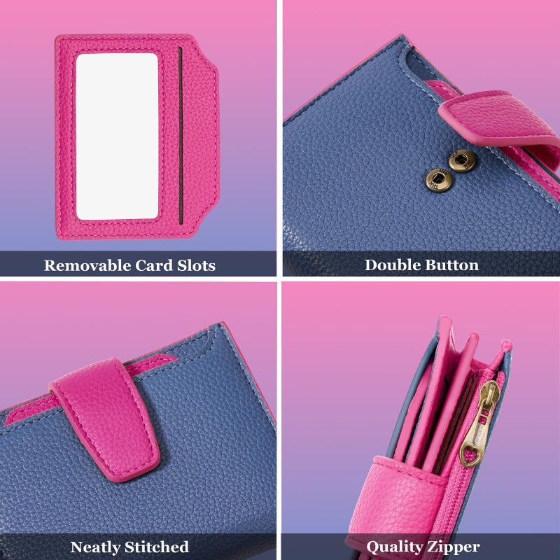 Airkit Small Wallet Women RFID Blocking Soft Leather Bifold Compact Card Holder Wallet for Women with Zipper Coin Pocket 4 ID Window - Image 5