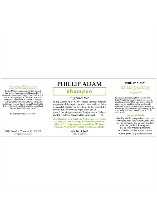 PHILLIP ADAM Fragrance Free Shampoo and Conditioner Set with Apple Cider Vinegar - pH Balancing - Enhance Shine and Smoothness- 12 Ounce Each - Image 2