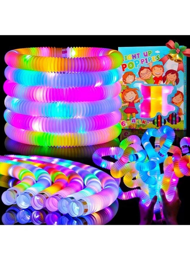 Valentines Day Gift for Kids Party Favors Glow Sticks Pop Tubes 6Pcs Goodie Bag Suffers Light Up Toys Birthday Gifts Stocking Fillers Classroom Prize 