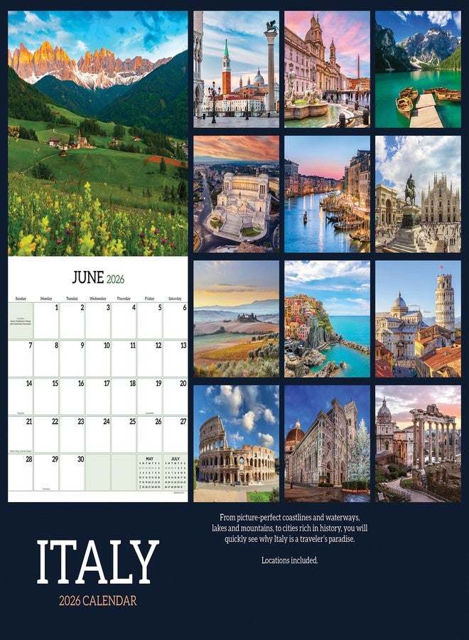 TF Publishing 2026 Italy Wall Calendar - Large Grids for Appointments and Scheduling - Vertical Monthly Wall Calendar 2026 with Premium Gloss Paper for Home and Office Organization - 12in x 12in - Image 3