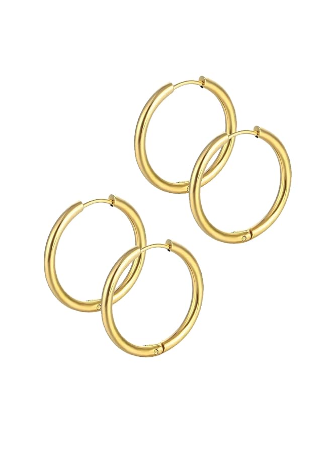 erorex 2 Pairs Gold Hoop Earrings 8Mm – Hypoallergenic Classic Design For Men And Women – Comfortable Everyday Wear – Elegant Jewelry Accessory - Image 1