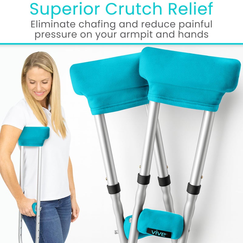 Vive Premium Crutch Pads & Hand Grips - Comfortable, Breathable, Machine Washable Padding - Moisture Wicking & Odor Reducing Pillow Accessory Covers for Adult & Youth Walking Crutches - Image 3