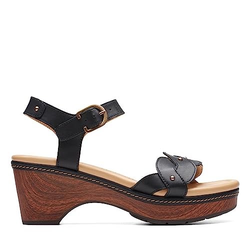 Clarks Women's Seannah Way Wedge Sandal, Black Leather, 11 - Image 3