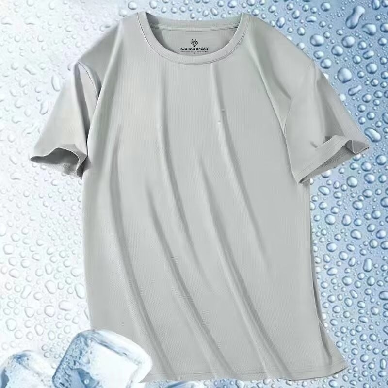 T-Shirt Men'S Ice Silk Short Sleeve Men'S Summer Solid Color Loose Breathable High Elastic Quick-Drying Sports Leisure Men'S T-Shirt Half Sleeve - Image 1