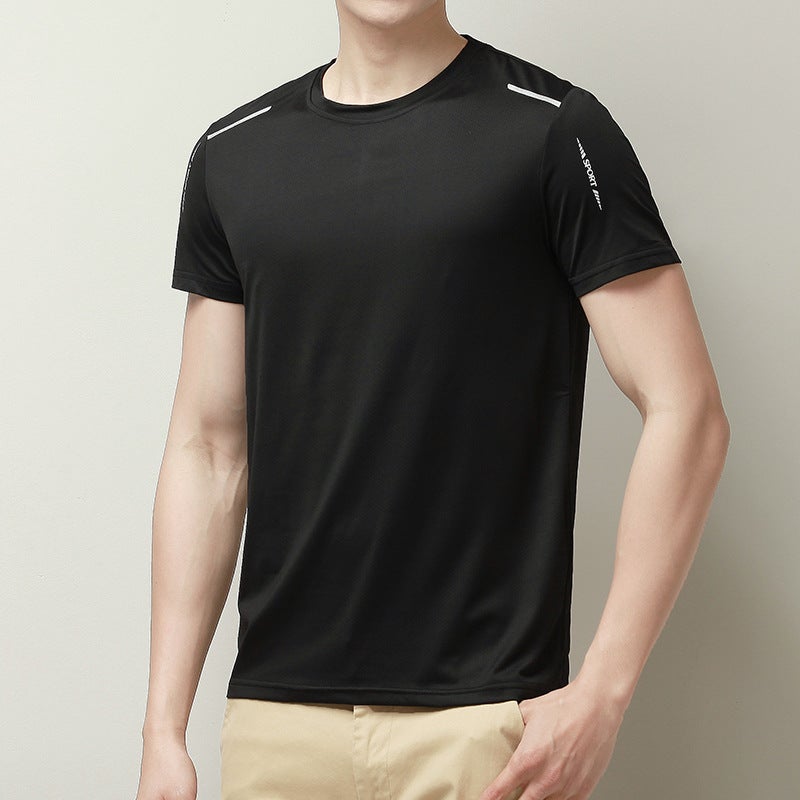 T-Shirt Men'S Ice Silk Short Sleeve Men'S Summer Solid Color Loose Breathable High Elastic Quick-Drying Sports Leisure Men'S T-Shirt Half Sleeve - Image 5
