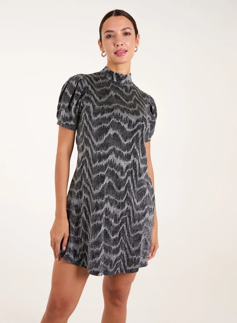 Blue Vanilla Puff Sleeve Swing Dress