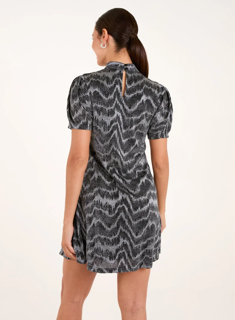 Blue Vanilla Puff Sleeve Swing Dress