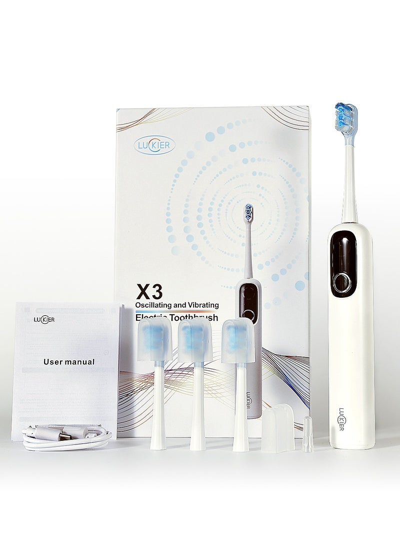 LUCKIER Electric Toothbrush for Adults – 【60° wide swing】5 Modes & 3 Intensity Levels – Deep Cleaning & Gum Care – Includes 4 Replacement Heads – 2-Minute Smart Timer – Dual Sonic & Vibration Action - Image 2