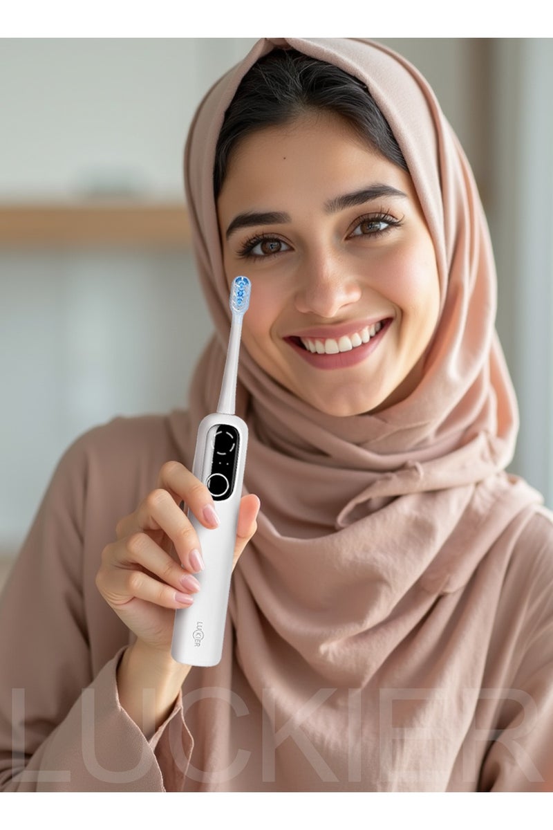 LUCKIER Electric Toothbrush for Adults – 【60° wide swing】5 Modes & 3 Intensity Levels – Deep Cleaning & Gum Care – Includes 4 Replacement Heads – 2-Minute Smart Timer – Dual Sonic & Vibration Action - Image 4