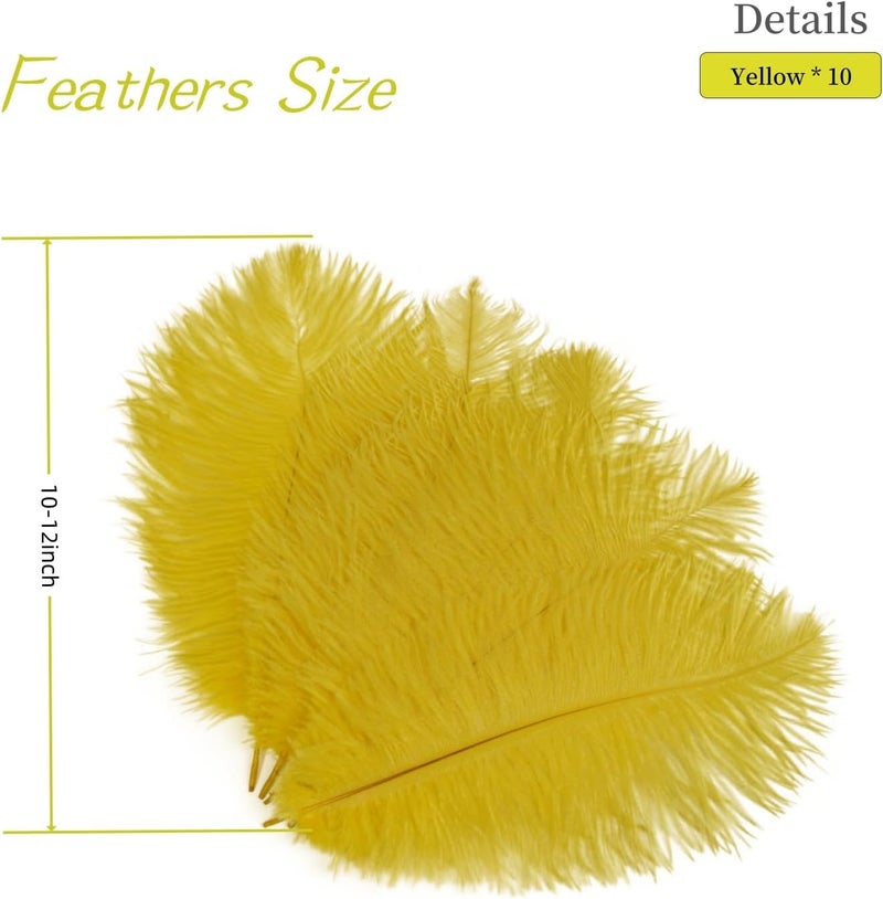 Shekyeon Yellow 10-12inch 25-30cm Ostrich Feather Home Decoration DIY Craft Pack of 10 - Image 3