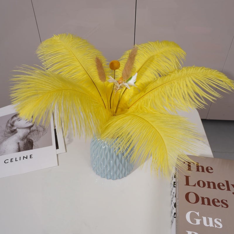Shekyeon Yellow 10-12inch 25-30cm Ostrich Feather Home Decoration DIY Craft Pack of 10 - Image 4
