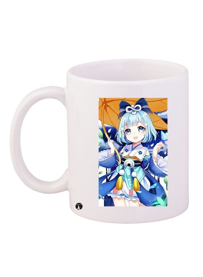 RYN Anime Printed Coffee Mug White/Blue/Brown 11ounce