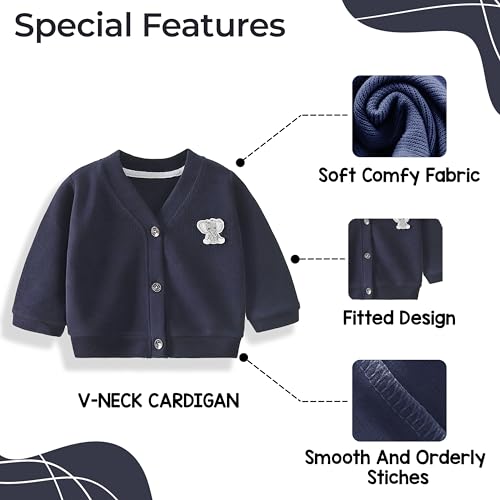 BEMBIKA Woollen Knitted Full Sleeve Sweater for Kids Cardigan Winter Wear Front Button V-Neck Shape Sweater for Baby Boys and Girls (DarkBlue) 18Months-24Months - Image 2