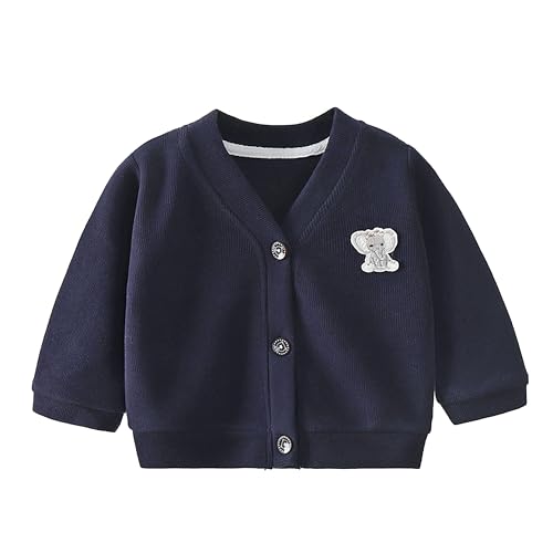 BEMBIKA Woollen Knitted Full Sleeve Sweater for Kids Cardigan Winter Wear Front Button V-Neck Shape Sweater for Baby Boys and Girls (DarkBlue) 18Months-24Months - Image 1