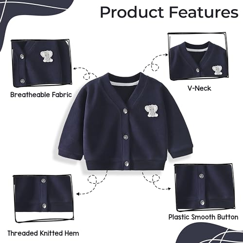 BEMBIKA Woollen Knitted Full Sleeve Sweater for Kids Cardigan Winter Wear Front Button V-Neck Shape Sweater for Baby Boys and Girls (DarkBlue) 18Months-24Months - Image 4