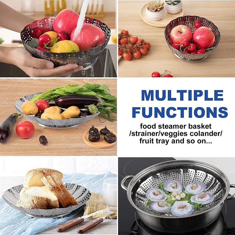 GaxQuly GaxQuly Stainless Steel Vegetable Fruit Steamer Punching Food Drain Bowl Basket Stainless Steel Steamer Steamer Basket  - Image 2