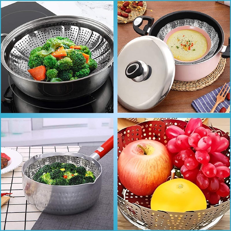 GaxQuly GaxQuly Stainless Steel Vegetable Fruit Steamer Punching Food Drain Bowl Basket Stainless Steel Steamer Steamer Basket  - Image 5