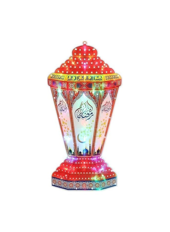 فانوس رمضان مسطح مع مصابيح ليد وامضة للتعليق 60 سم